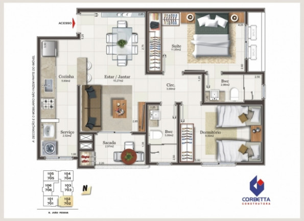 Imagem Apartamento com 2 Quartos à Venda, 64 m² em Centro - Criciúma