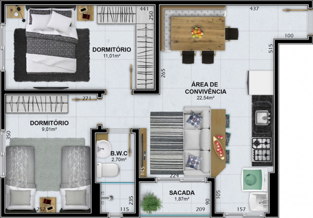 Imagem Apartamento com 2 Quartos à Venda, 53 m² em Rio Maina - Criciúma