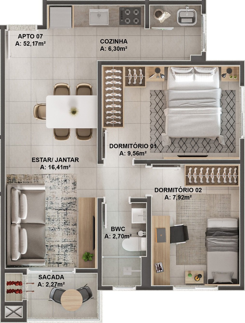 Imagem Apartamento com 2 Quartos à Venda, 55 m²em Humaitá - Tubarão