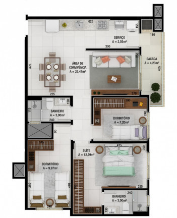 Imagem Apartamento com 3 Quartos à Venda, 92 m² em Santa Bárbara - Criciúma