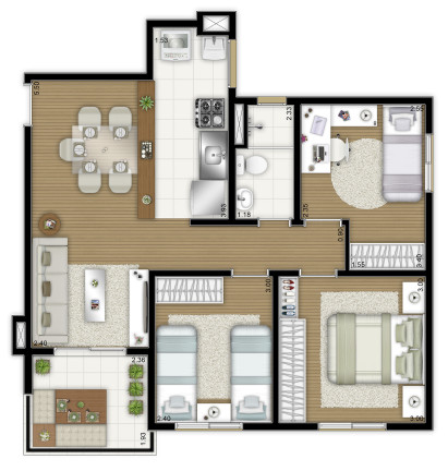 Apartamento com 3 Quartos à Venda, 63 m²em Novo Osasco - Osasco