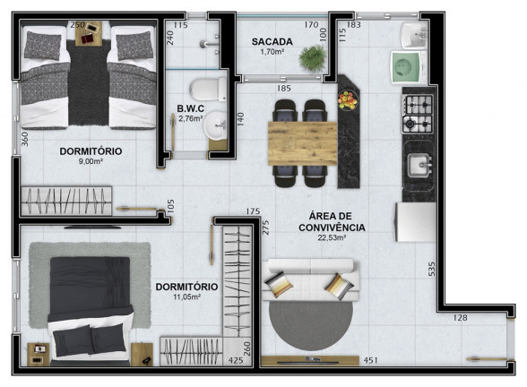 Imagem Apartamento com 2 Quartos à Venda, 53 m² em Santa Augusta - Criciúma