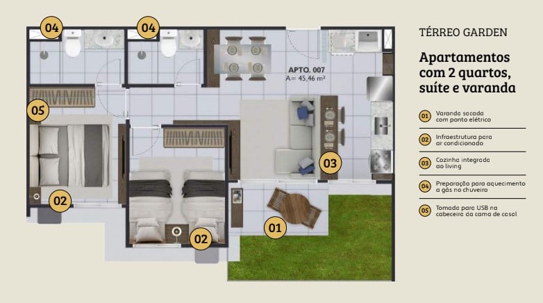 Foto do imóvel: Apartamento com 2 Quartos à Venda, 45 m² em  - 