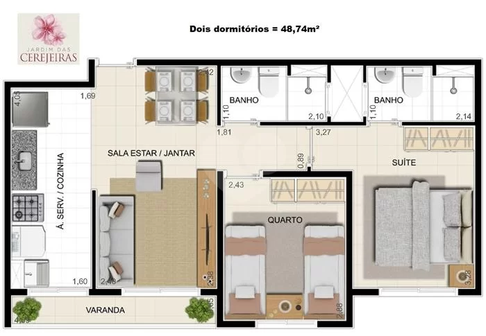 Imagem Apartamento com 2 Quartos para Alugar, 48 m²em Parque 10 de Novembro - Manaus