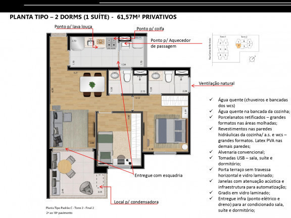Apartamento com 2 Quartos à Venda, 61 m² em Jardim Caravelas - São Paulo