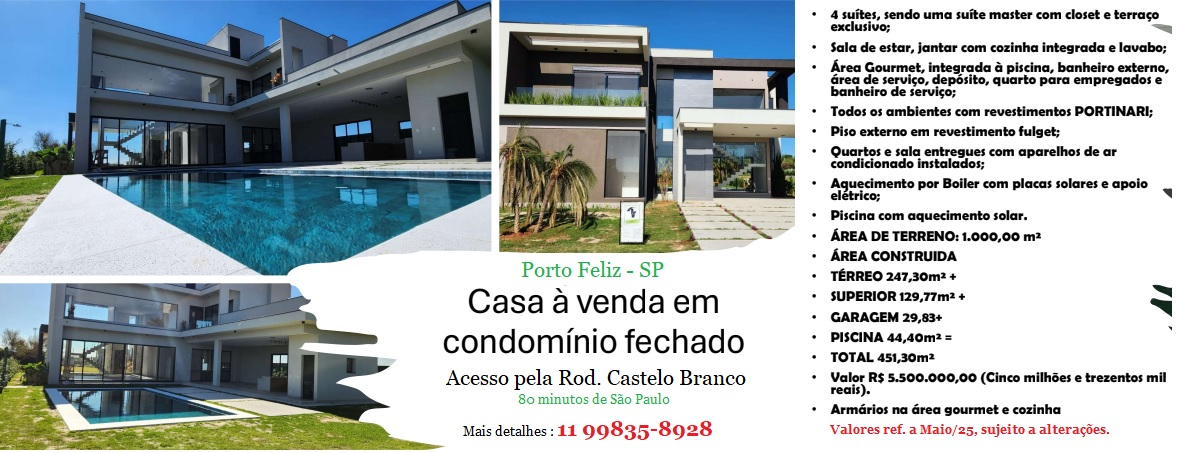 Foto do imóvel: Casa de Condomínio com 4 Quartos à Venda, 451 m² em Centro - Porto Feliz