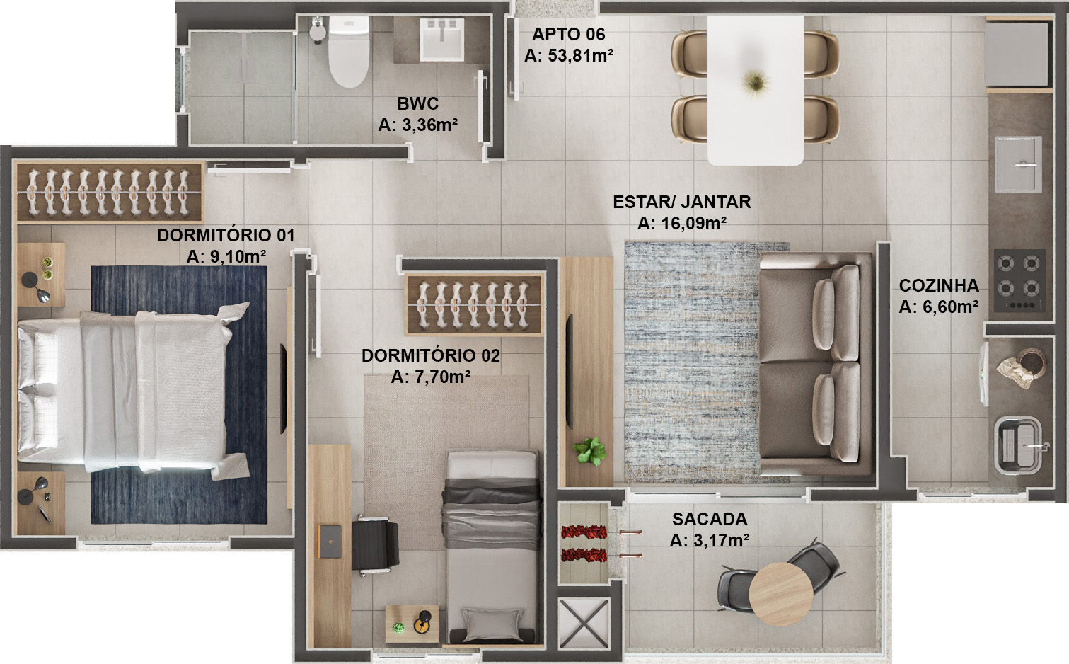 Imagem Apartamento com 2 Quartos à Venda, 55 m²em Humaitá - Tubarão
