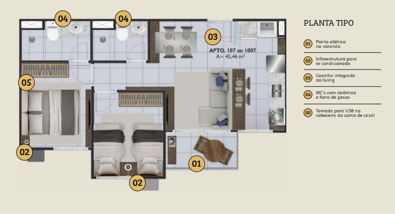 Foto do imóvel: Apartamento com 2 Quartos à Venda, 45 m² em  - 