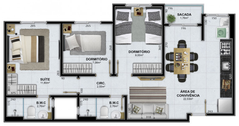 Imagem Apartamento com 2 Quartos à Venda, 53 m² em Santa Augusta - Criciúma