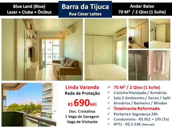 Apartamento com 2 Quartos à Venda, 70 m² em Barra da Tijuca - Rio de Janeiro