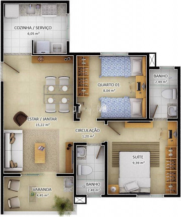 Apartamento com 3 Quartos à Venda, 65 m² em Messejana - Fortaleza