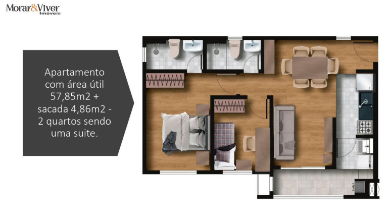 Apartamento com 2 Quartos à Venda, 58 m² em Bacacheri - Curitiba