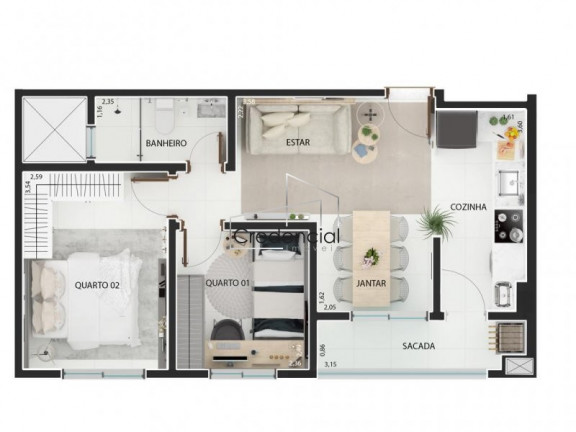 Imagem Apartamento com 2 Quartos à Venda, 48 m² em Boqueirão - Curitiba