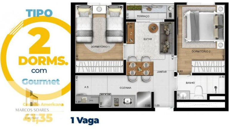 Foto do imóvel: Apartamento com 2 Quartos à Venda, 46 m² em Vila Osasco - Osasco