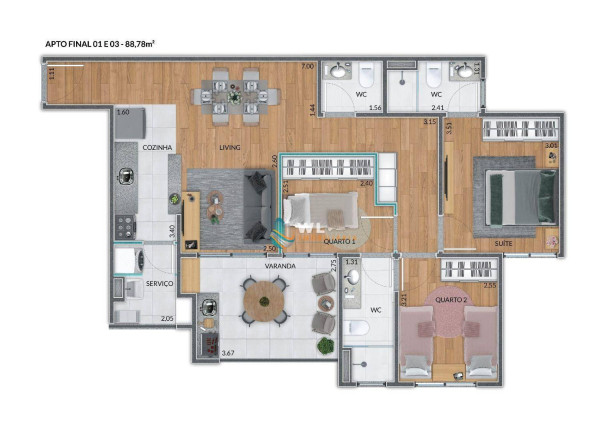 Apartamento com 3 Quartos à Venda, 88 m² em Parque Da Represa - Jundiaí