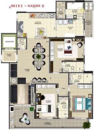 Imagem Apartamento com 3 Quartos à Venda, 140 m² em Guilhermina - Praia Grande