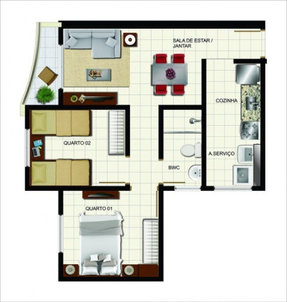 Imagem Apartamento com 2 Quartos à Venda, 47 m² em Jardim Samburá - Bauru
