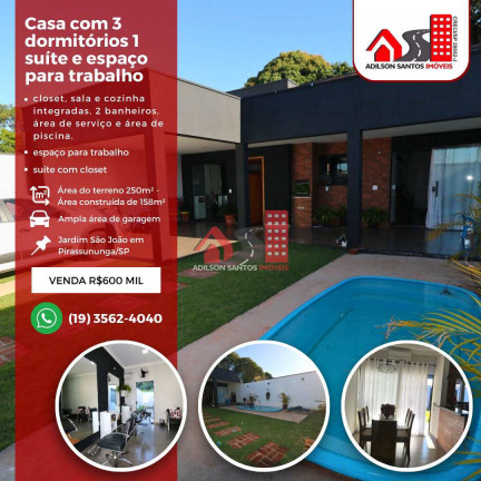 Imagem Casa com 3 Quartos à Venda, 250 m² em Jardim São João - Pirassununga