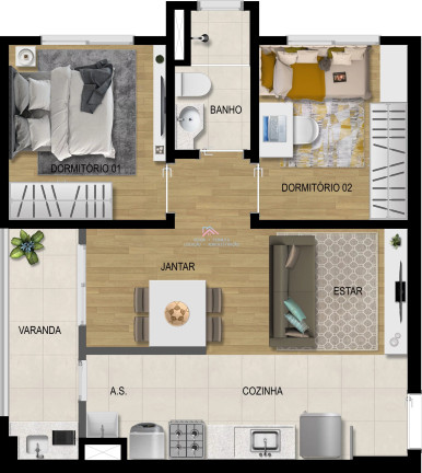 Imagem Apartamento com 2 Quartos à Venda, 53 m² em Jardim Carolina - Jundiaí
