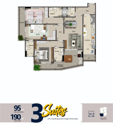 Imagem Apartamento com 3 Quartos à Venda, 95 m² em Guilhermina - Praia Grande