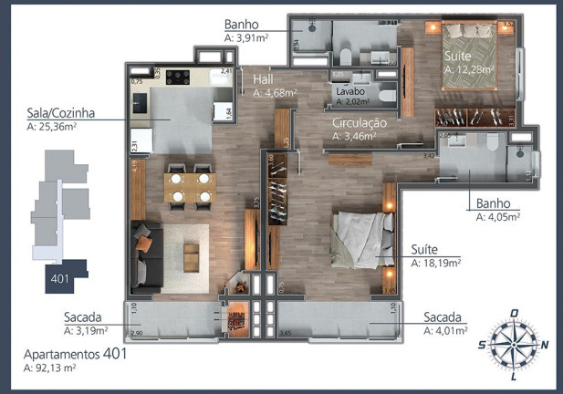 Imagem Apartamento com 2 Quartos à Venda, 91 m² em Moura - Gramado