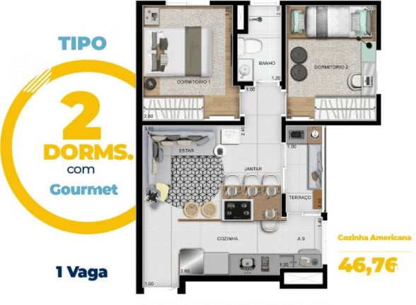 Foto do imóvel: Apartamento com 2 Quartos à Venda, 44 m² em Vila Osasco - Osasco