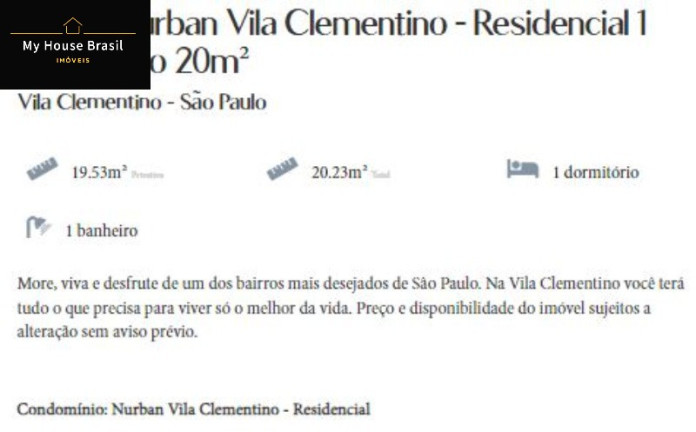 Imagem Kitnet com 1 Quarto à Venda, 20 m² em Vila Clementino - São Paulo
