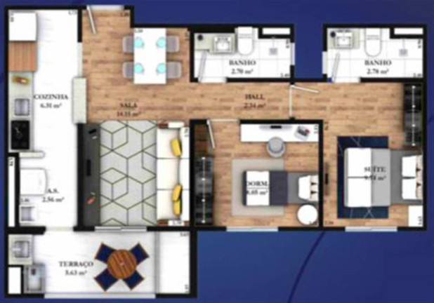 Imagem Apartamento com 2 Quartos à Venda, 63 m² em Guilhermina - Praia Grande