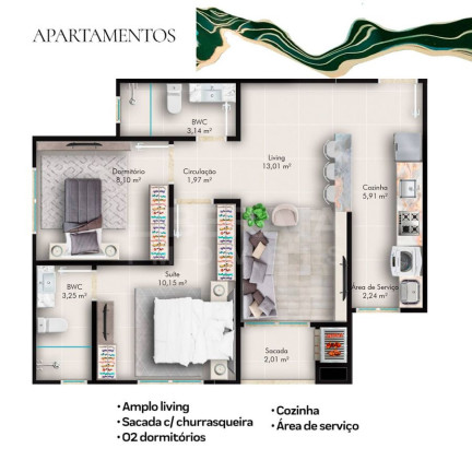 Imagem Apartamento com 1 Quarto à Venda, 52 m² em São Vicente - Itajaí
