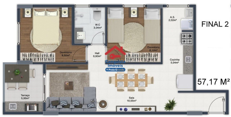 Imagem Apartamento com 2 Quartos à Venda, 57 m² em Mirim - Praia Grande