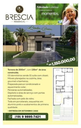 Imagem Casa de Condomínio com 3 Quartos à Venda, 135 m² em Jardim Bréscia - Indaiatuba