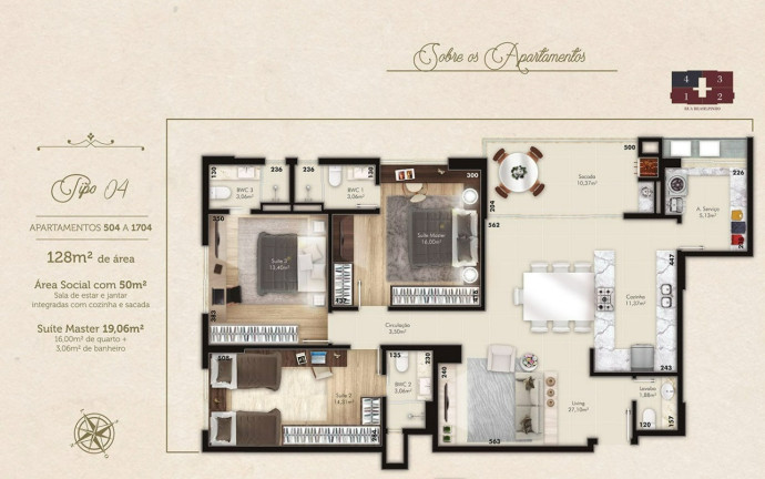 Imagem Apartamento com 3 Quartos à Venda, 128 m² em Kobrasol - São José