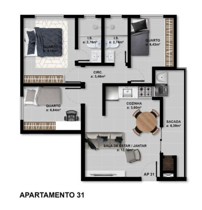 Imagem Apartamento com 2 Quartos à Venda, 54 m² em Afonso Pena - São José Dos Pinhais