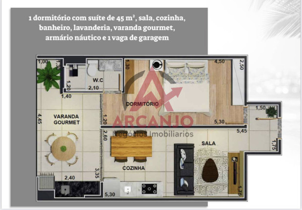 Apartamento com 1 Quarto à Venda, 45 m² em Maranduba - Ubatuba