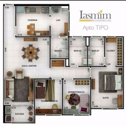 Imagem Apartamento com 3 Quartos à Venda, 110 m² em Vila Carvalho - Araçatuba