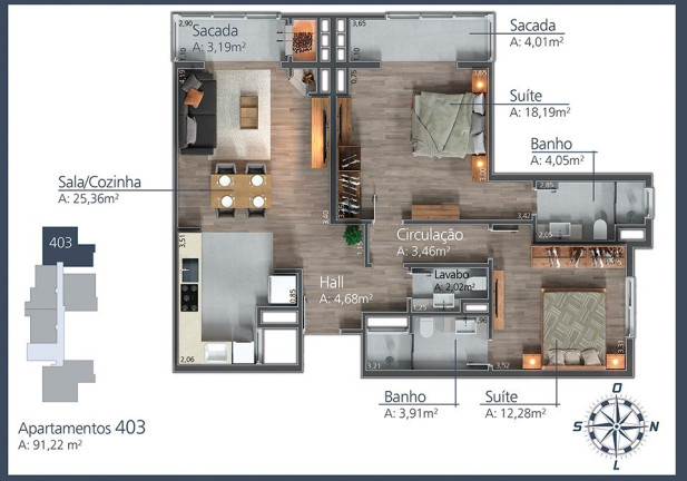 Imagem Apartamento com 2 Quartos à Venda, 91 m² em Moura - Gramado
