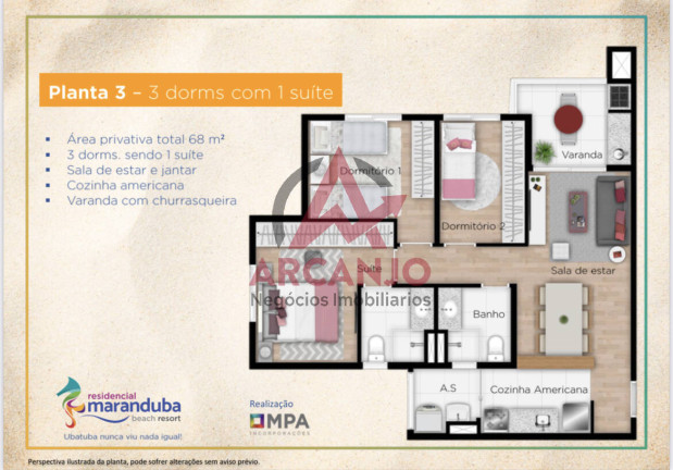 Apartamento com 2 Quartos à Venda, 58 m² em Maranduba - Ubatuba