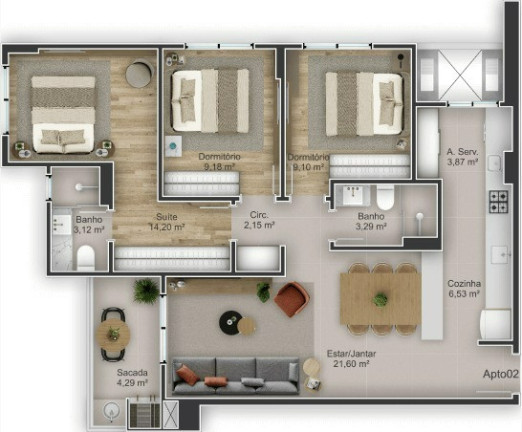 Imagem Apartamento com 3 Quartos à Venda, 89 m² em Kobrasol - São José