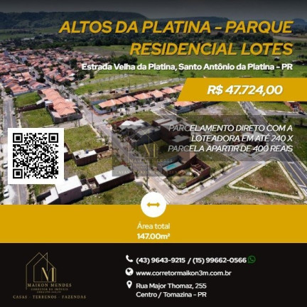 Imagem Terreno à Venda, 147 m² em Estrada Velha Da Platina - Santo Antônio Da Platina