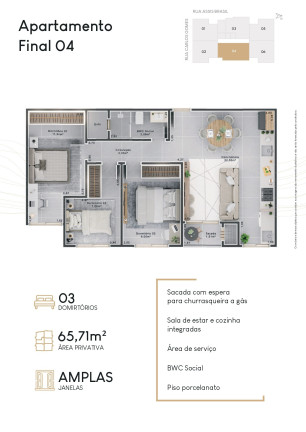 Imagem Apartamento com 3 Quartos à Venda, 65 m² em Nossa Senhora Da Salete - Criciúma