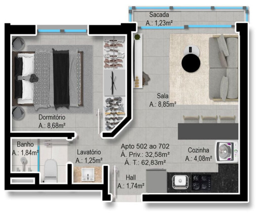 Imagem Apartamento com 1 Quarto à Venda, 33 m² em Farroupilha - Porto Alegre
