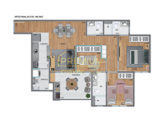 Apartamento com 3 Quartos à Venda, 72 m² em Parque Da Represa - Jundiaí