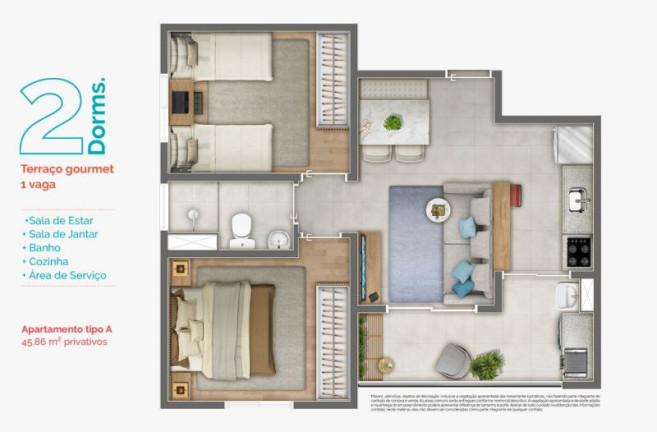 Imagem Apartamento com 2 Quartos à Venda, 47 m²