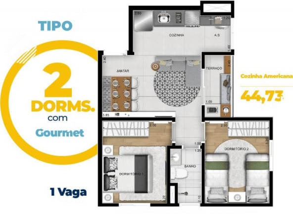 Foto do imóvel: Apartamento com 2 Quartos à Venda, 44 m² em Vila Osasco - Osasco