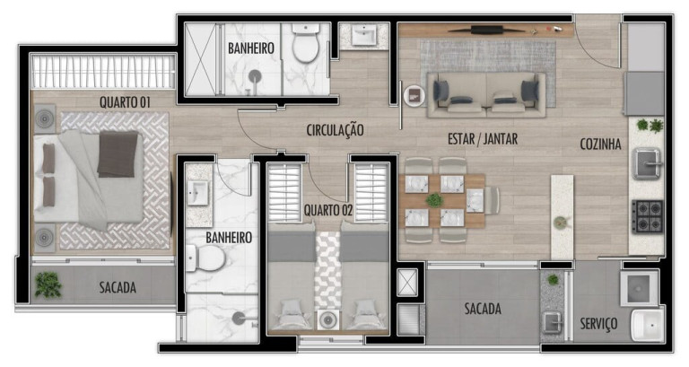 Imagem Apartamento com 2 Quartos à Venda, 44 m² em Atuba - Curitiba