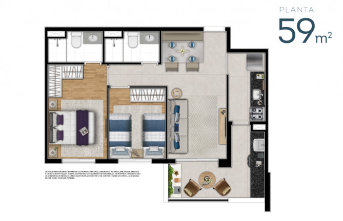 Imagem Apartamento com 2 Quartos à Venda, 60 m² em Ferreira - São Paulo