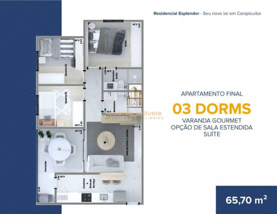 Imagem Apartamento com 3 Quartos à Venda, 65 m² em Vila Três Irmãos - Carapicuíba