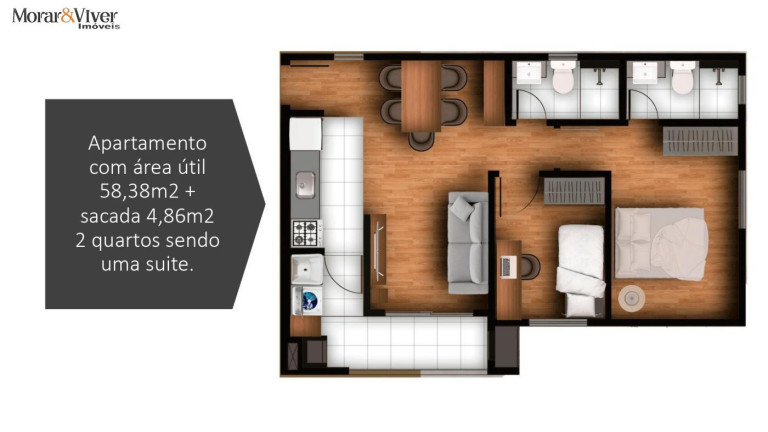 Apartamento com 2 Quartos à Venda, 48 m² em Bacacheri - Curitiba