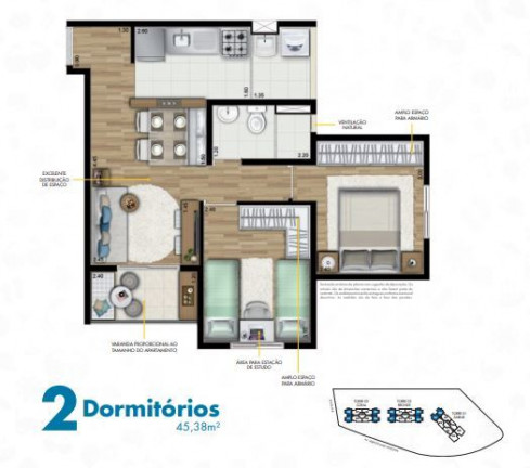 Apartamento com 2 Quartos à Venda, 50 m² em Vila Carrão - São Paulo
