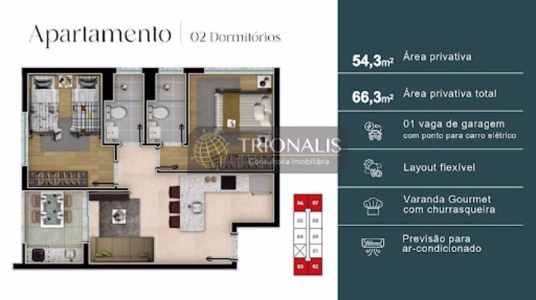 Apartamento com 2 Quartos à Venda, 66 m² em Alvinópolis - Atibaia